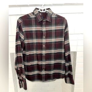 UNTUCKit Men's Flannel Plaid Shirt - Burgundy and Gray